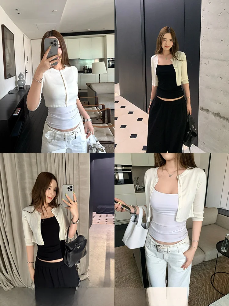 

Женский вязаный кардиган Xzichic с защитой от солнца, тонкий, для кондиционированных помещений, повседневный, с рукавами стандартной длины