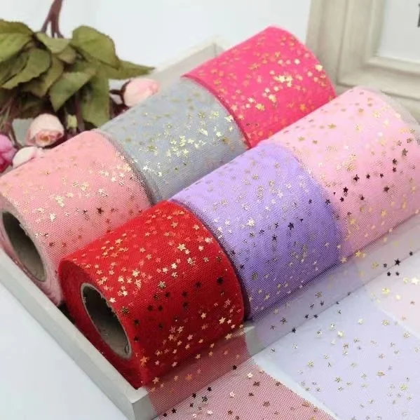 25 Yard Star Tulle Ribbon Roll Fabric 6/8/10/12cm Wide DIY Handmade Hair Clip Bow Knot Headdress Party Shower Wedding Decoration