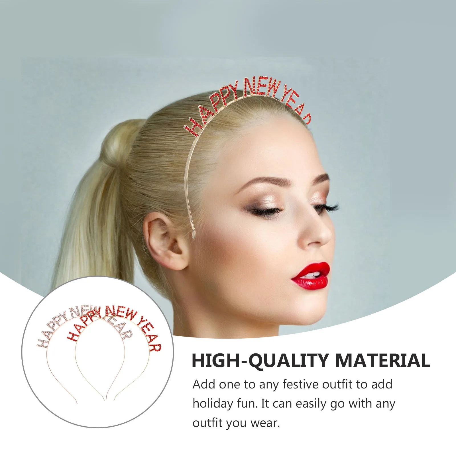 

2Pcs Letter Rhinestone Headbands Delicate Festive New Year Party Hair Hoops Xmas Hair Accessory Letter Rhinestone Headband