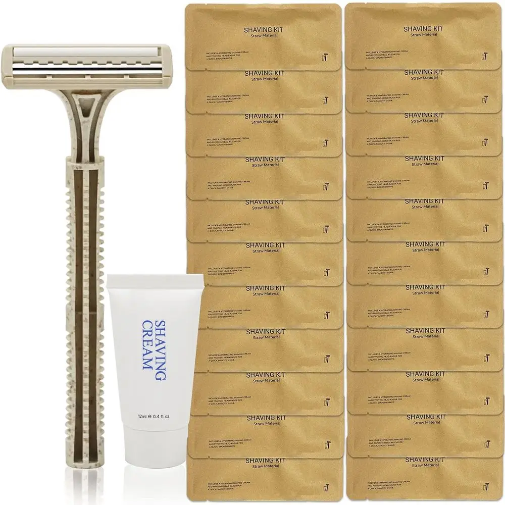 

100-Piece Travel Shave Kit: Individually Wrapped Wheat Straws & Cream for Men & Women - Ideal for Hotels, Airbnb, Travel, and Mo