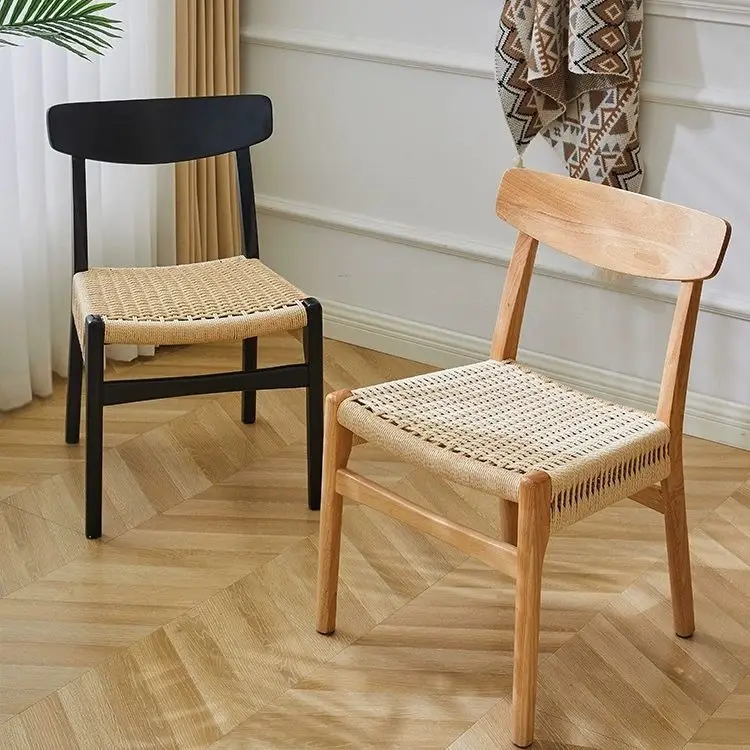 

Solid wood rope woven chairs, Japanese style log woven desks, chairs, antique style household French style back chairs