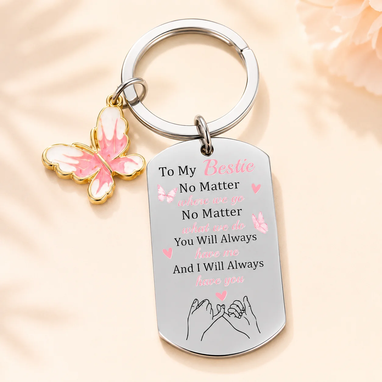 Bestie Butterfly Keychain, Friendship Quote Metal Key Ring, Birthday Gift for Best Friend Women Girls, Car Bag Key Accessory