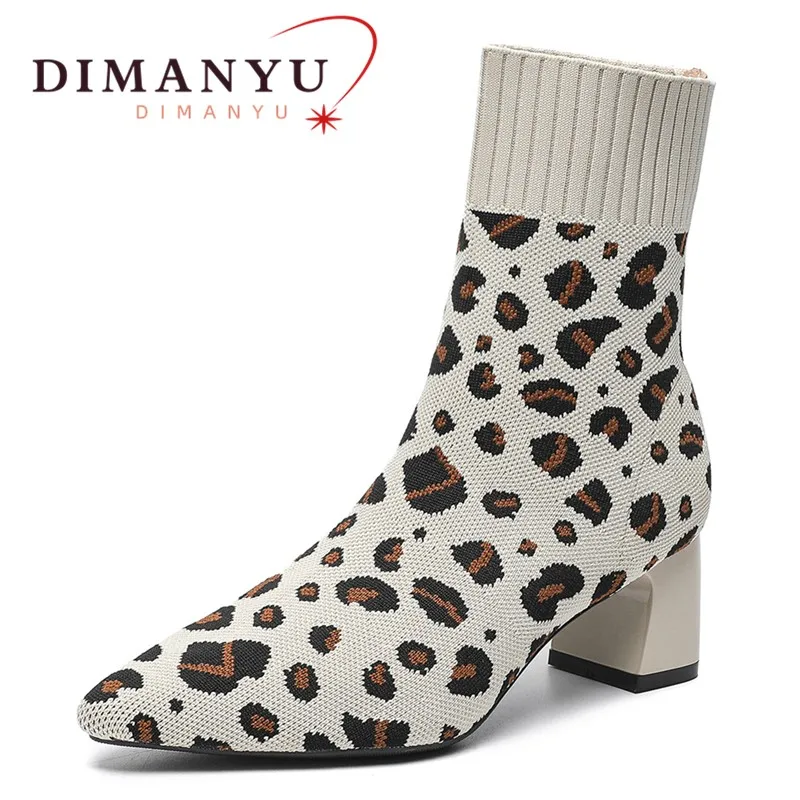 

DIMANYU Ankle Boots Women Knitting 2025 New High Heel Sock Boots Ladies Pointed Toe Stretch Booties Women