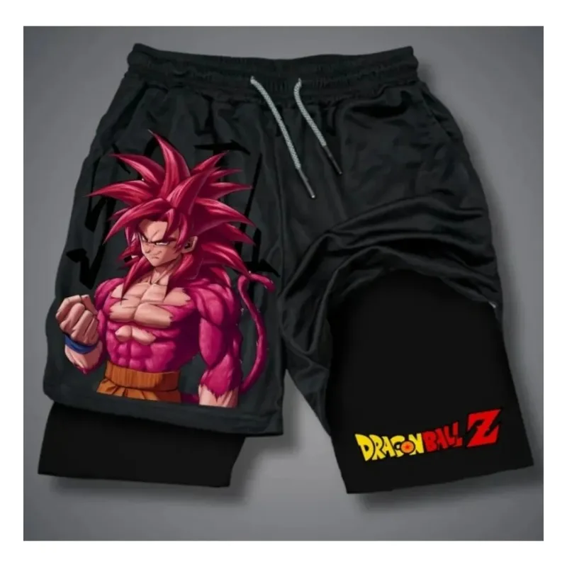 Pantaloncini estivi 2 in 1 da uomo Anime giapponesi Dragon Ball Z Super Saiyan 4 Goku Graphic Short Man Pantaloni sportivi a doppio ponte ad asciugatura rapida