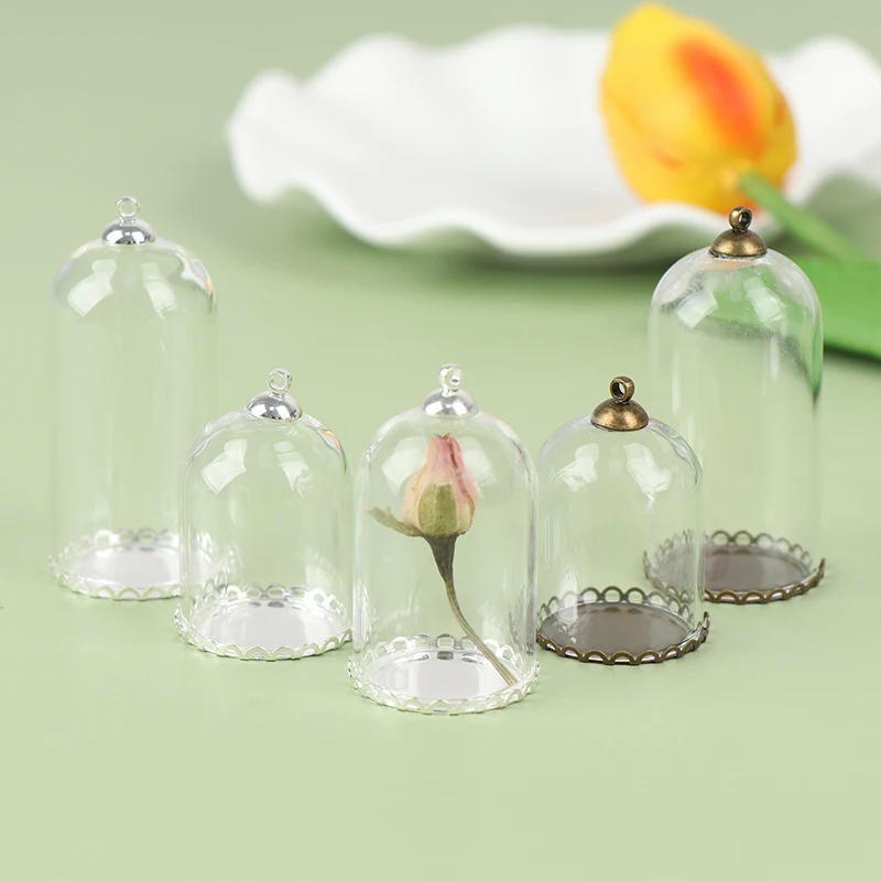 Dollhouse Glass Display Jar with Base Beads Cap Glass Vials Pendant Glass Bottle