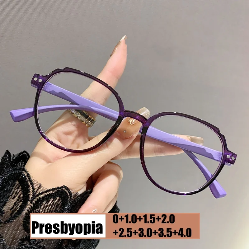 Ladies Blue Light Blocking Reading Glasses Fashion Trendy HD Lens Presbyopia Stylish Round Ultralight Hyperopia 0+1.0+1.5+4.0