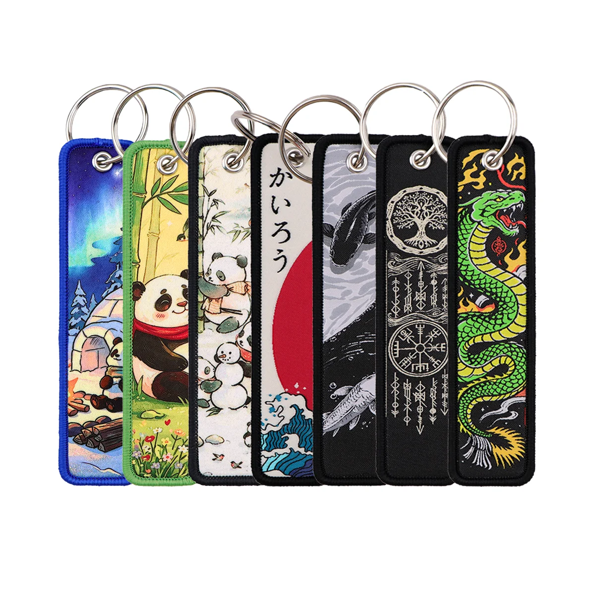 Panda Dragon Koi Rune Symbol Embroidery Art Keychain Key Tag For Motorcycles Backpack Fashion Keys Accessories Gifts For Friend