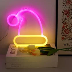 LED Neon Christmas Hat Night Light Valentine's Day Confession Sign Light Battery USB Dual Power Night Light for Christmas Weddin