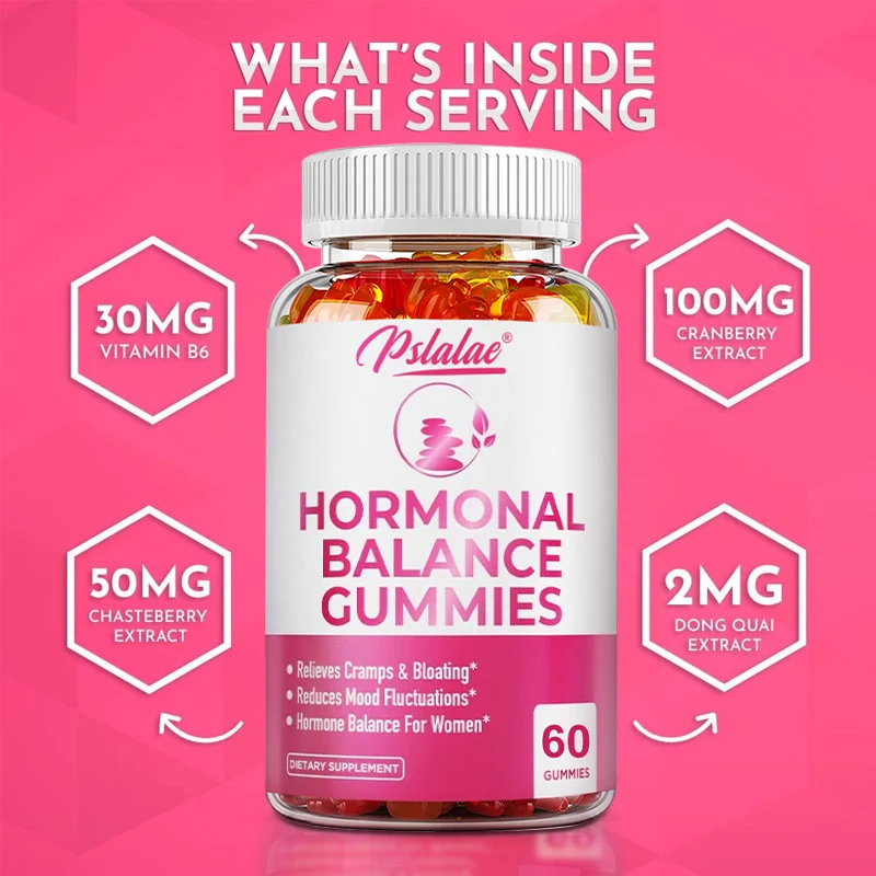 Female Hormone Balance & PMS Relief Gummies - Relieves Cramps, Moods, Hot Flashes & Night Sweats Contains Cranberry, Angelica