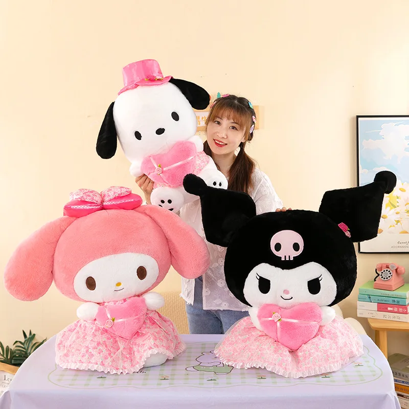 35-80cm Large Sanrio Kawaii Romantic Flower Sea Kurome Doll Melody Plush Toy Companion Doll Children's Christmas Birthday Gift