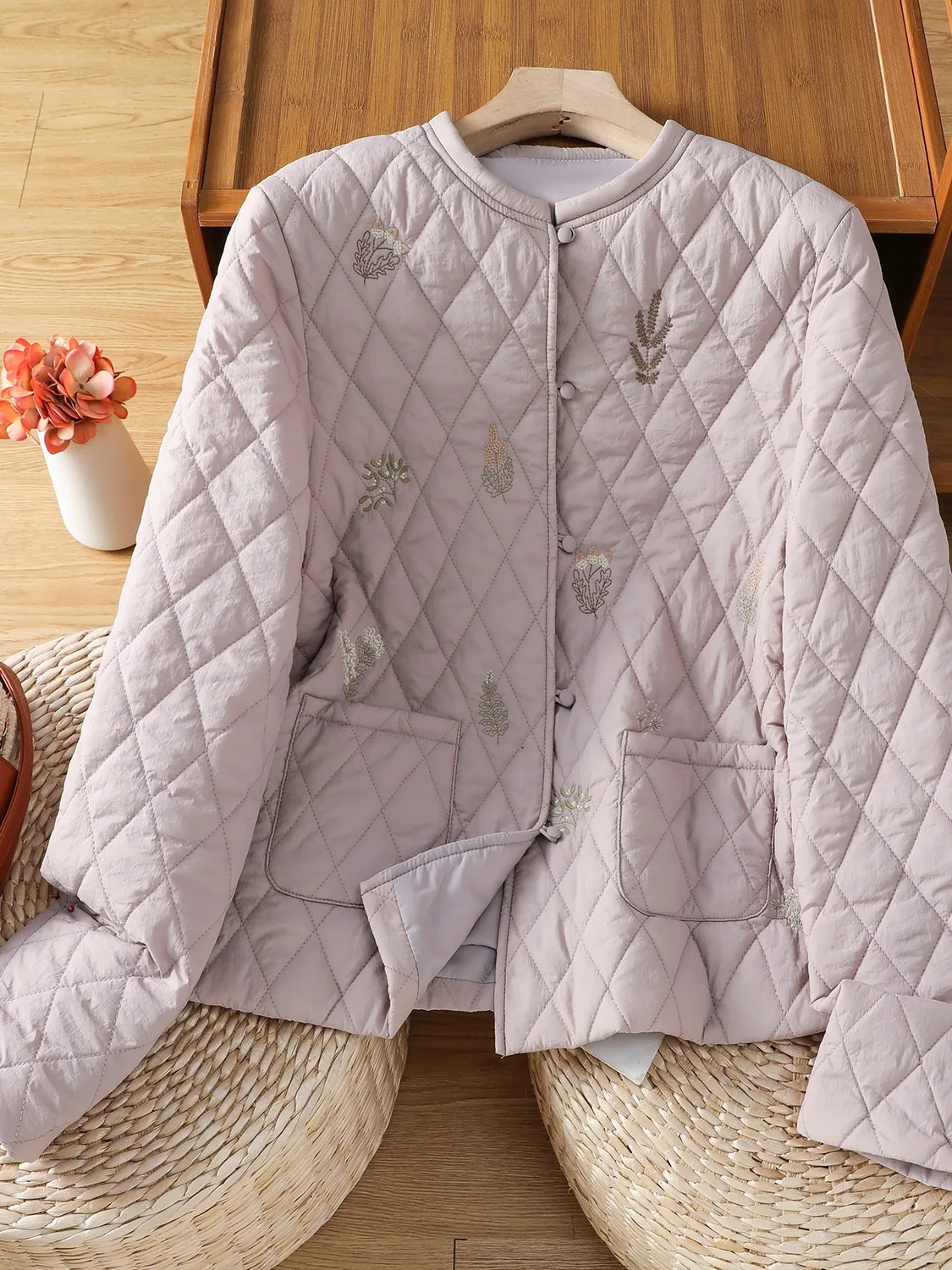 

Ele Chinese Embroidered Lightweight Cotton Jaet Women's Winter Coat Slimming Sli Cotton Padded Outerwear