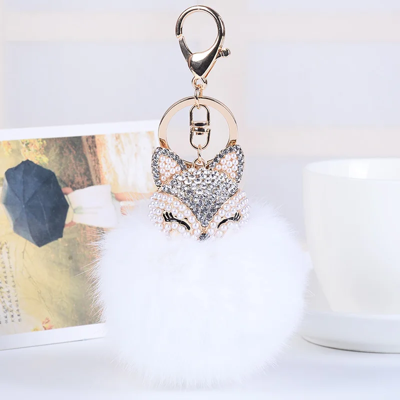 EASYA Cute Fox Bunny Keychain Fur Pom Pom Ball Keychain Women Bag Pendant Pretty Chic Handmade Charm Keyring Boutique Gift