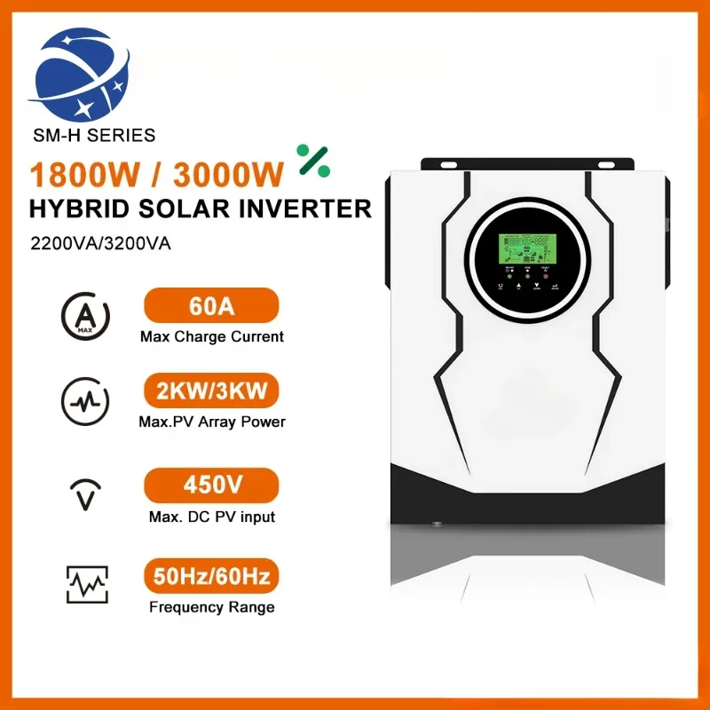 

YYHC SUMRY SM-H 1.8kw 3kw Hybrid Solar inverter MPPT Pure Sine Wave 12V 24V to 220v 80A Solar power AC inverter