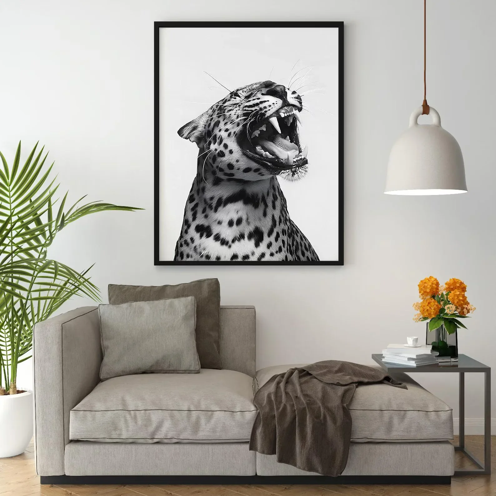 (No frame)Fashion Stylish Wall Art Print - Trendy Leopard Roar Print - Black and White - Home Decor - Printable Wall Art Digi