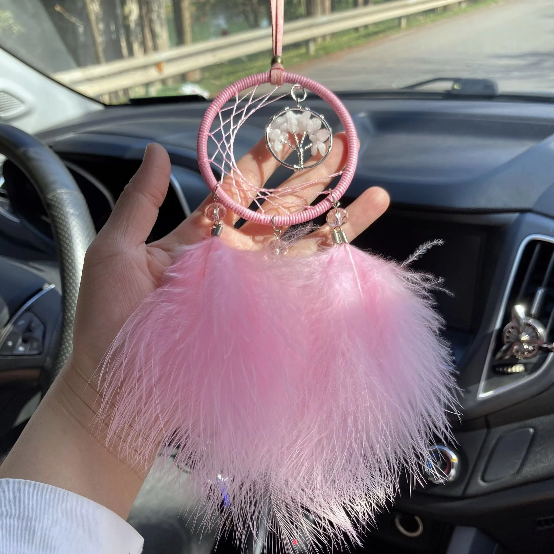 Mini Dream Catcher Car Pendant Accessory Interior For Girls Feather Mirror Hanging Pendant Home Decor Lucky Car Ornament Girls