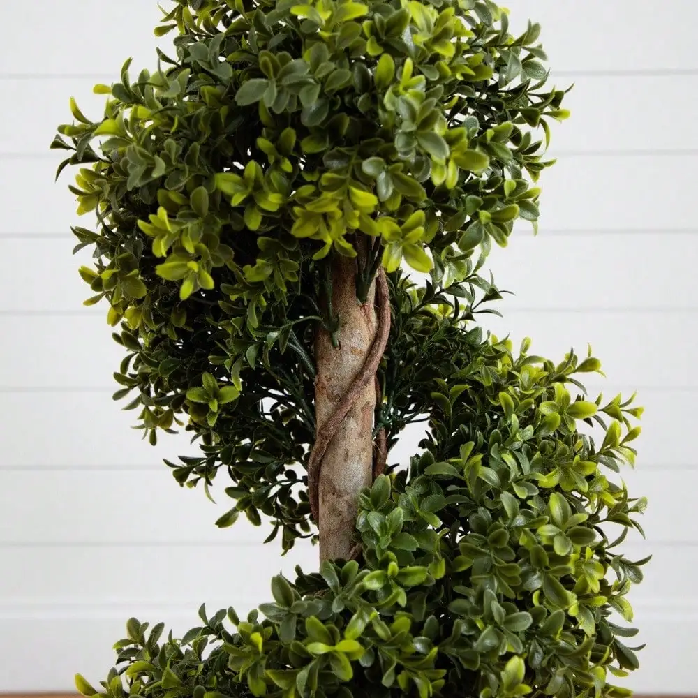 33” Topiary Boxwood Spiral Artificial Tree Natural Trunk UV Indoor/Outdoor