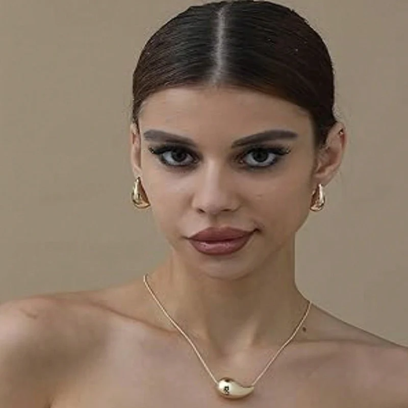 Obega 2PCs Set Water Drop Earring Necklace Set Gold Color Trendy Necklace Tear Drop Earring Shinny Silver Women Jewelry Set image 3