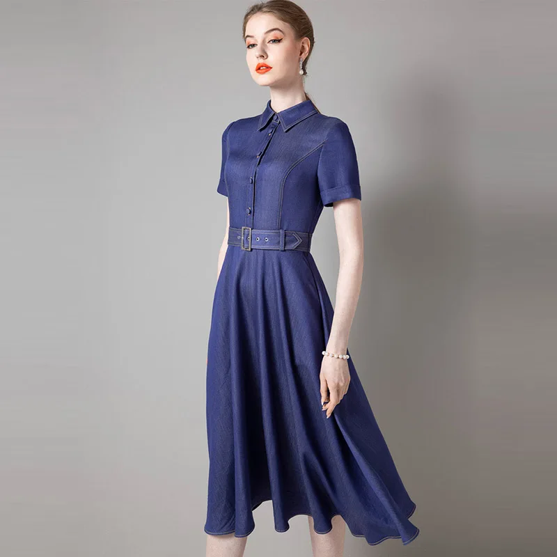 High end celebrity high-end dress women's summer new style temperament denim big swing umbrella skirt