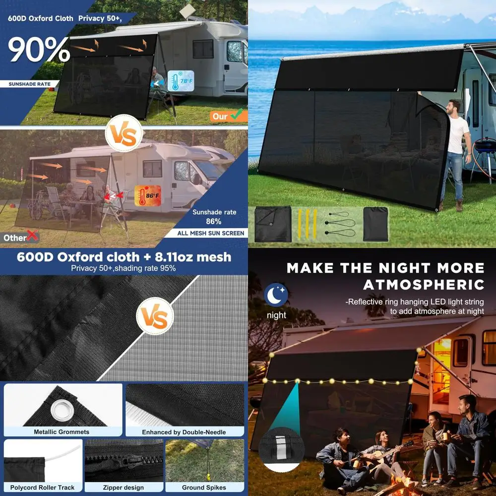 

Тент для автофургона Солнцезащитный козырек с застежкой-молнией 8 футов X 10 футов 3 дюйма, ткань Оксфорд 600D + виниловая сетка, солнцезащитный козырек, полные комплекты для трейлера