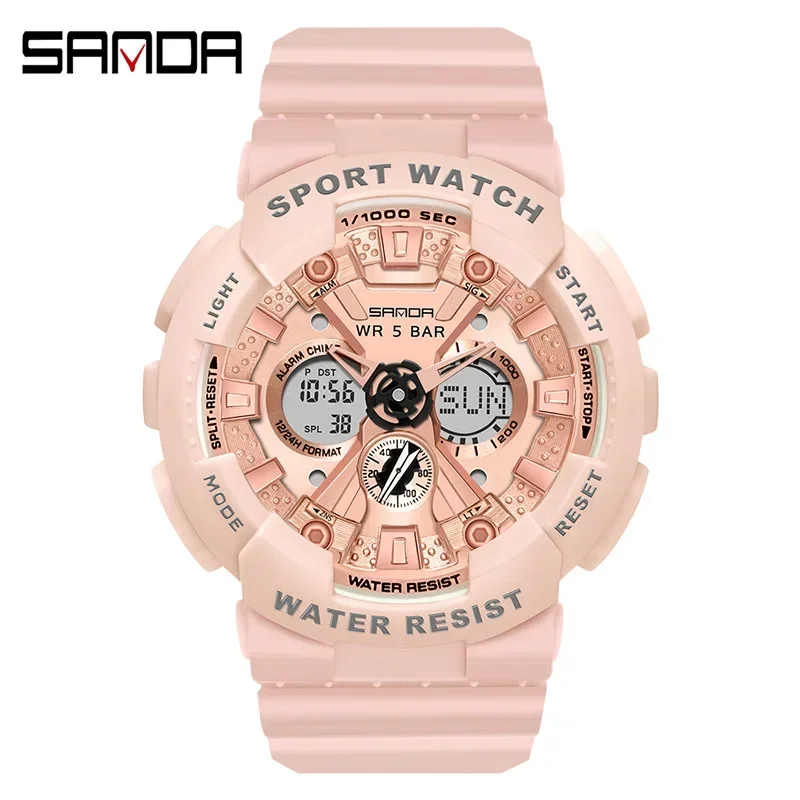 SANDA 2026 NEW 6068 Watch ZSK  FEMALE ELECTRONIC WATCH Middle School Student Sports Personality Trend Double Watch Temperament