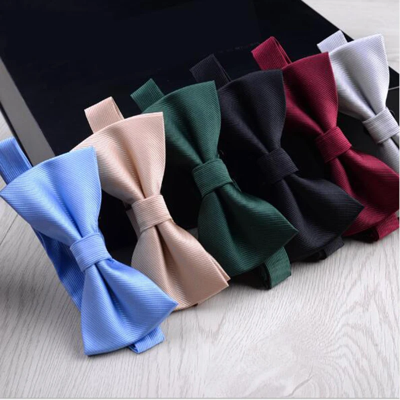 

GUSLESON Mens Single Fold Solid Color Bow Tie Pink Red Black Blue Green Bowtie for Wedding Party Business Simple style