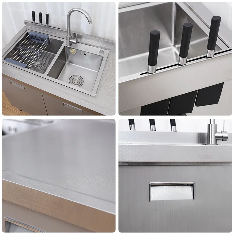 Y  Stainless Steel 304 Countertop Workbench Stove Storage Sink Integrated Cabinet Home Use and Commercial Use