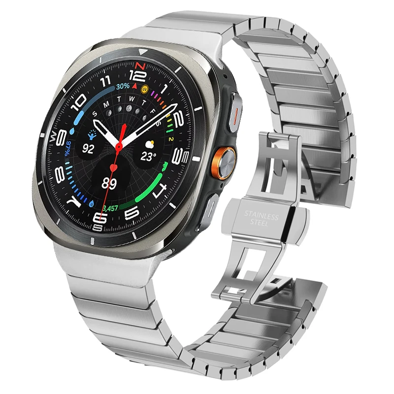 AKGLEADER One Plant Stainless Steel Butterfly Clasp Watch Band for Samsung galaxy watch 8 classic strap for Watch7 Ultra 47mm