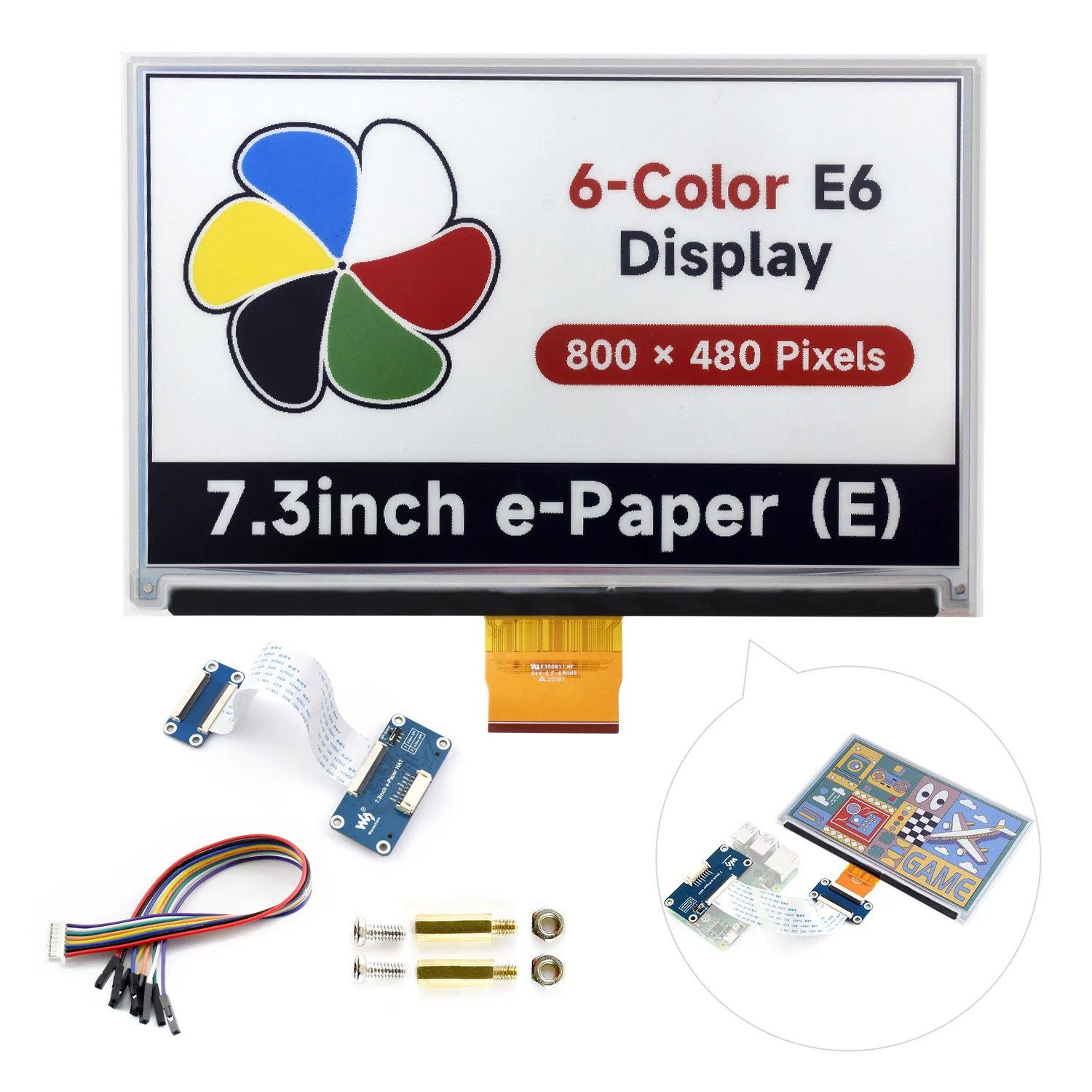 

7.3inch e-Paper (E) 6-Color E-Paper Display E-Ink Display Low Power 800x480 for Raspberry Pi Jetson Nano Arduino STM32