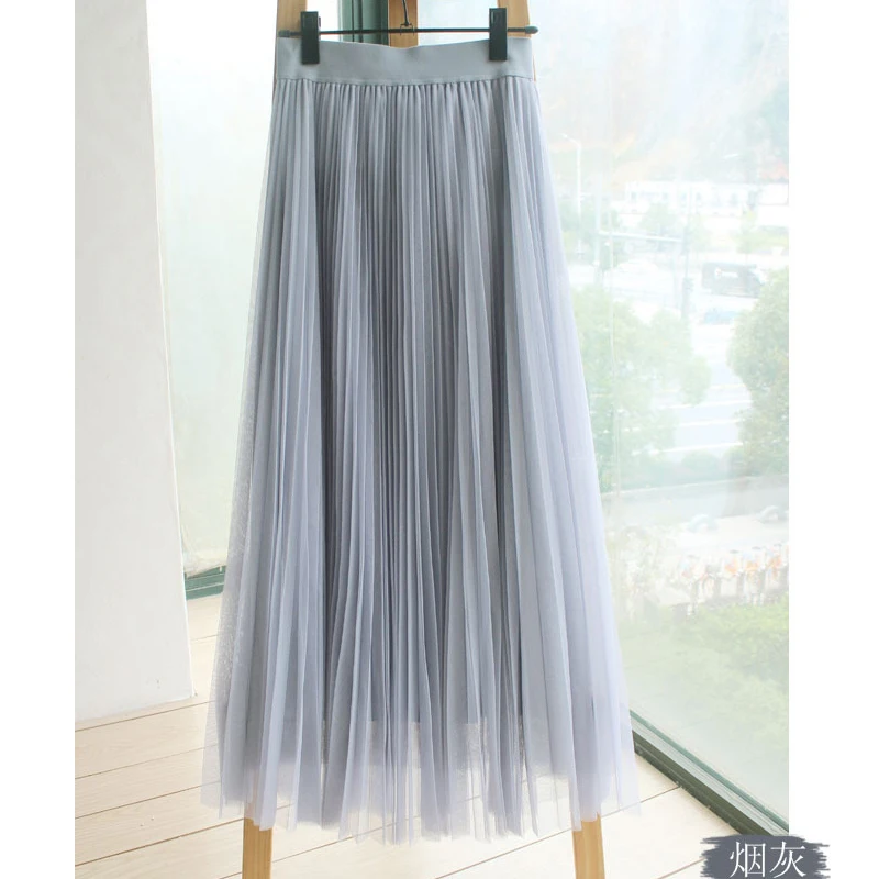 Mesh Pleated Skirts for Women, Long Maxi Tulle Skirt, 3 Layers, High Elastic Waist, A-Line Ball Gown, Dancing Faldas Largas Muje