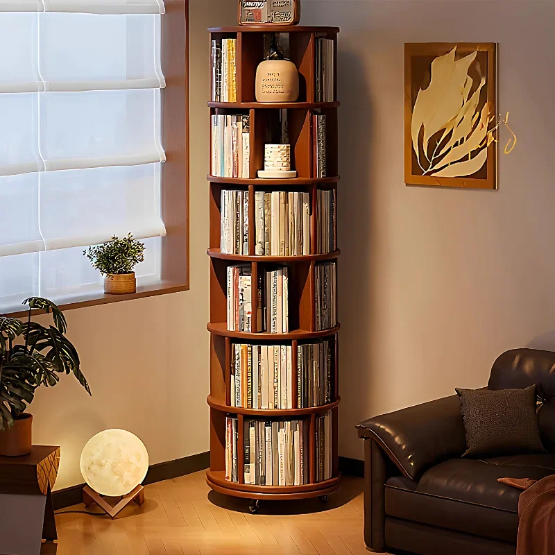 

Rotating bookshelf bay window rack living room shelf small apartment multi-functional storage cabinet bedroom