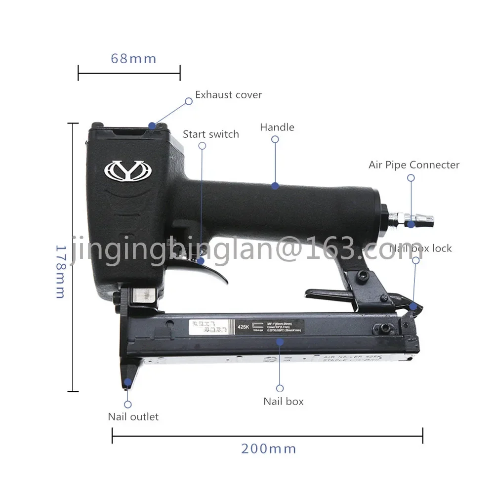 425K Pneumatic Nail Gun Woodworking Iron Woven Rattan Furniture Aluminum Tube 6MM Narrow Crown Stapler Rivet Tool 10-25MM Nail