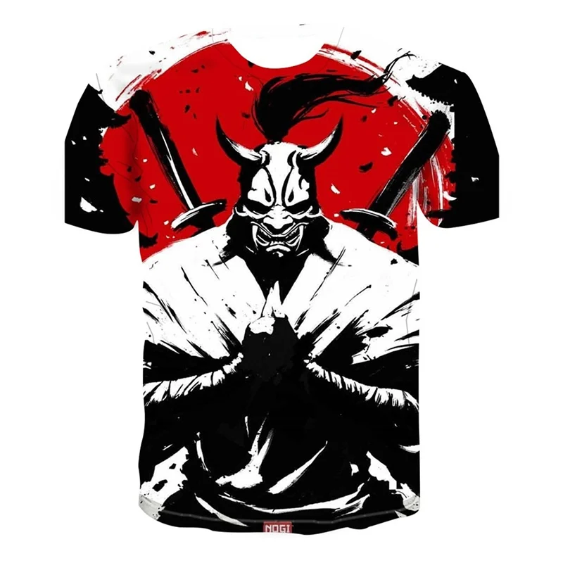 Red Sun Warrior Pattern T-Shirt For Men Japanese Monster 3D Printed Tees Casual Short Sleeve O-Neck Tops Street Sports T Shirts