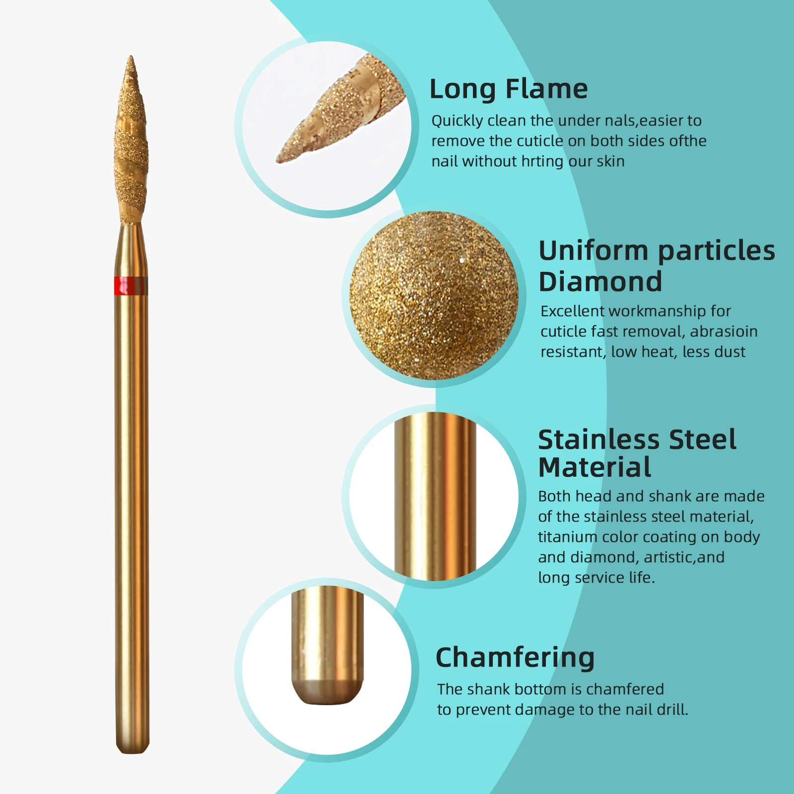 HYTOOS 10mm Tornado Flame Diamond Nail Drill Bits Spiral Titanium Russian Cuticle Clean Nail Bit Callus Dead Skin Removal Tool