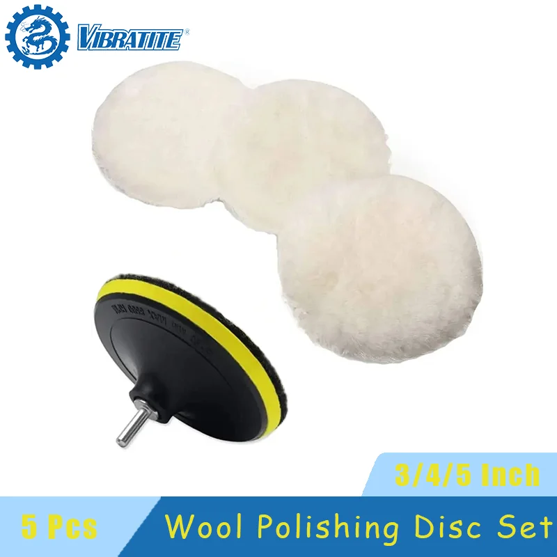 5 Pcs Wool Polishing Buffing Pad 3/4/5 Inch with M10 Drill Adapter for Drill Buffer Attachment Polishing Metal and Car Body