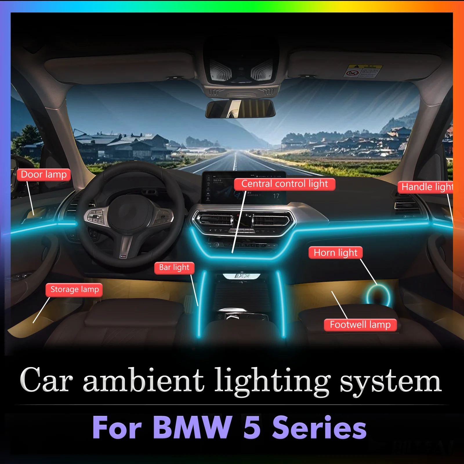 

For BMW 5 Series RGB 64 Colors LED Car Interior Ambient Light Smart Remote Control Rainbow Acrylic Strip Kit