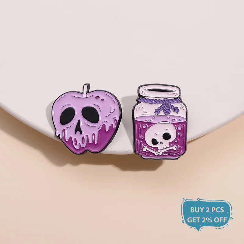 Skull Apples Enamel Pins Punk Halloween Magic Potions Brooches Lapel Backpack Badge Creative Jewelry Gifts For Friends