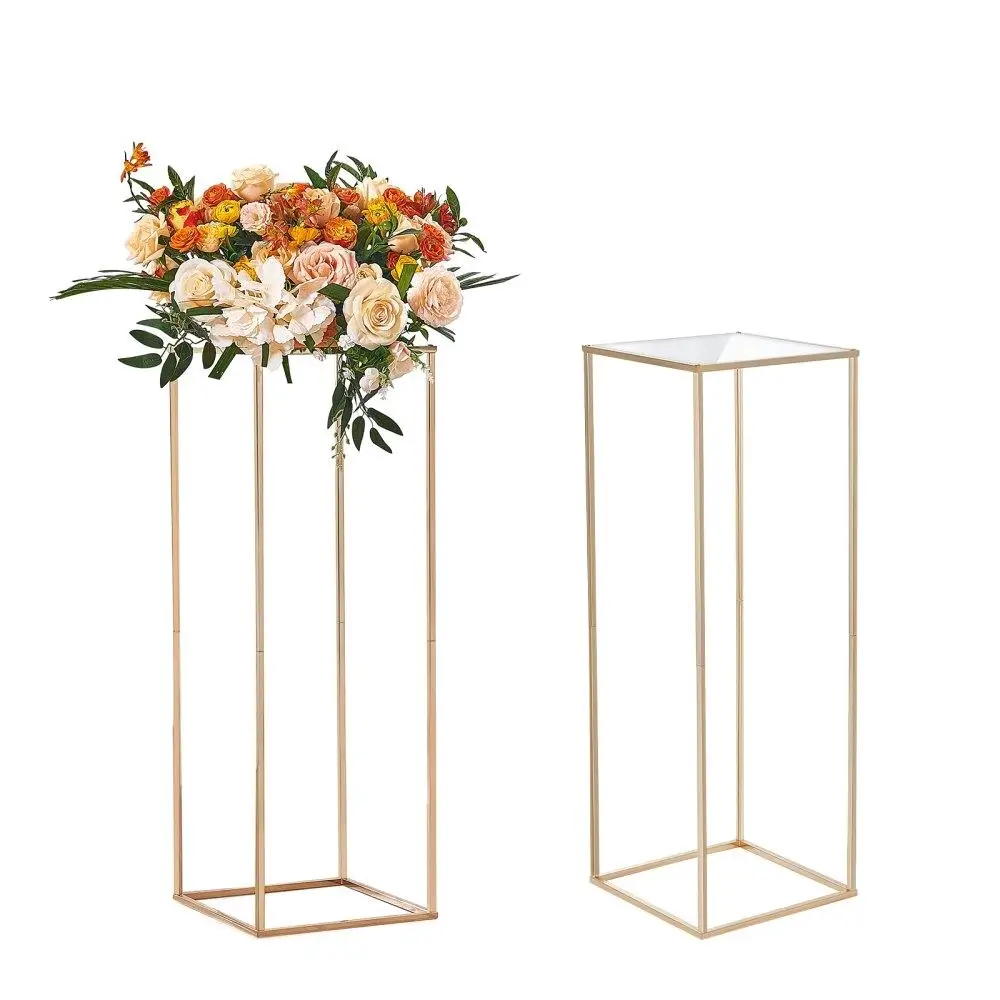 

2 PC 31.5 Inch Wedding Flower Stand Acrylic Laminate Metal Geometric Design Gold Finish Events Reception Party Decoration
