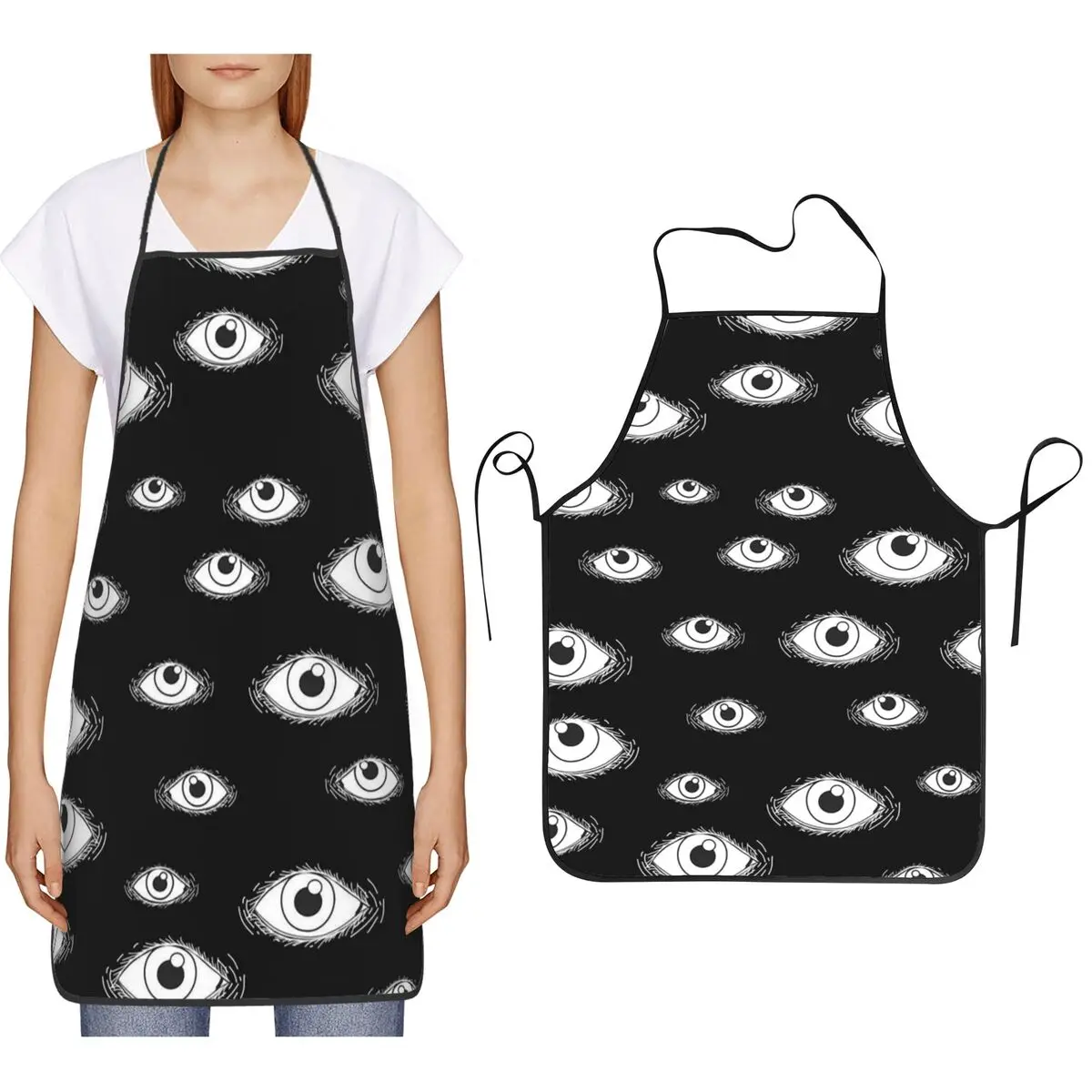 Funny The Evil Eyes Horror Style Aprons Chef Cooking Baking Tablier Bib Kitchen Cleaning Pinafore for Women Men Painting