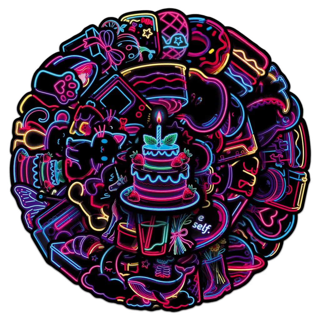 50 قطعة من ملصقات الرسوم المتحركة النيون اللطيفة على طراز INS-شارات رائعة وفريدة من نوعها لسطح المكتب كوب ماء لتزيين كوب LanLanStickersWorld Store