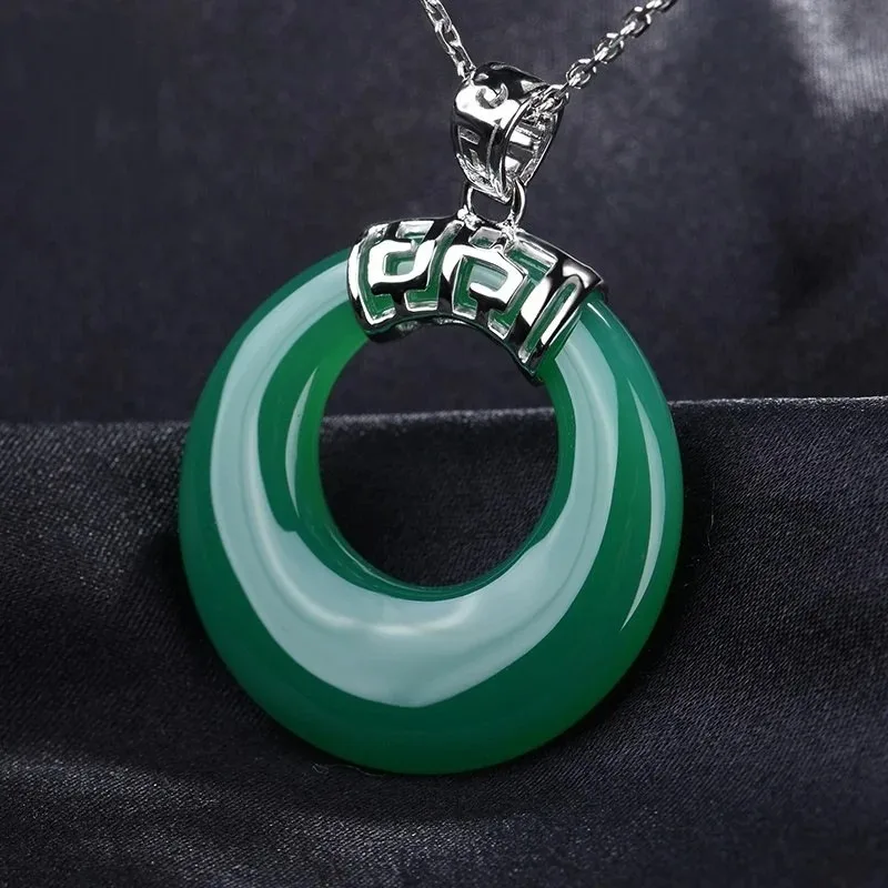 

Natural Green Chalcedony Hand-carved Safe Buckle Pendant Fashion Boutique Jewelry Men and Women Agate Necklace