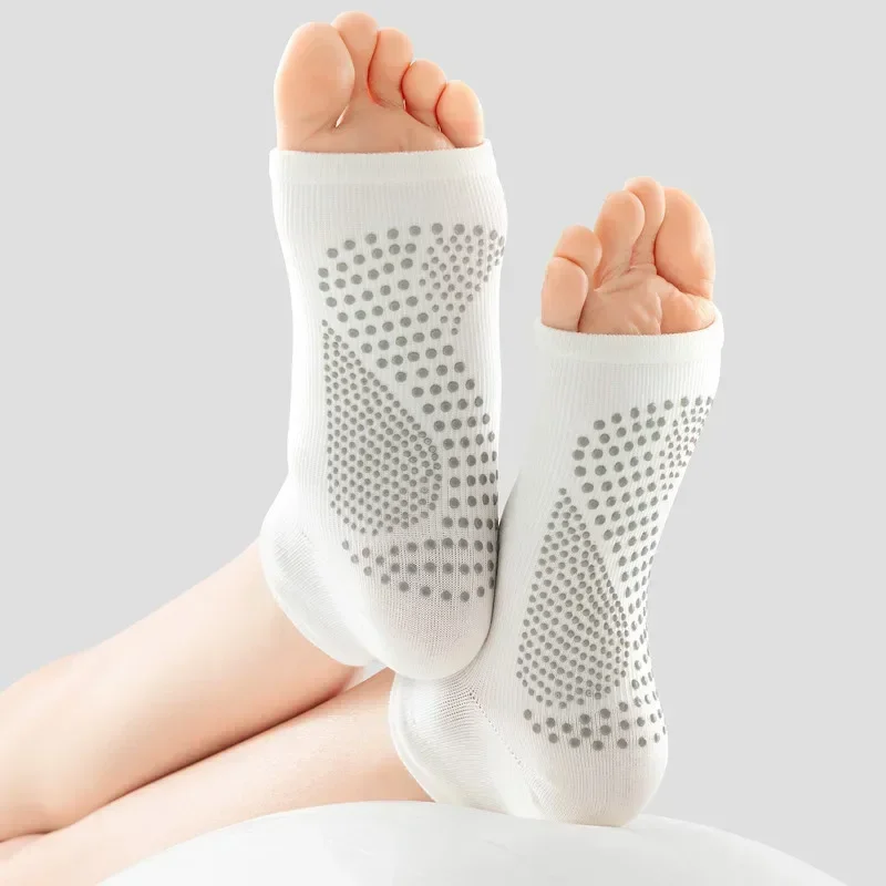 Toeless اليوغا الجوارب النساء سيليكون عدم الانزلاق المهنية داخلي الطابق الرقص جوارب رياضية بلون القطن اللياقة البدنية جوارب بيلاتيس