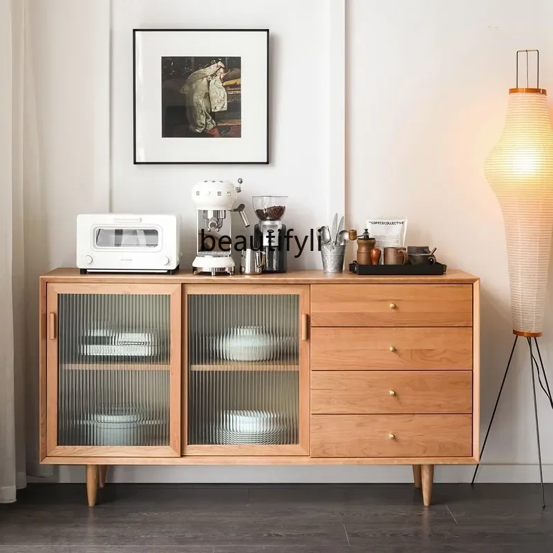 

K185 Nordic Solid Wood Sideboard Living Room Wall Storage Cabinet Kitchen Cupboard Japanese Style Simple Home Tea Cabinet Locker