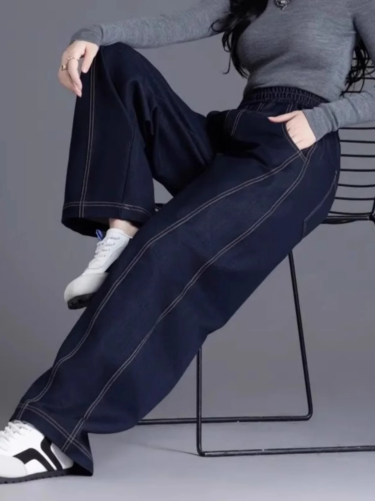High Waist Wide Leg Denim Pants Women's Spring Autumn Loose Fit Slimming Concealing Banana Shape Casual Trousers