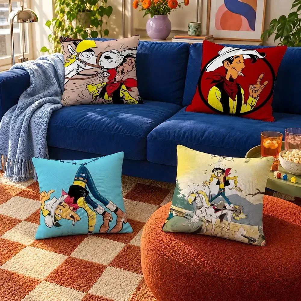 Comic Cover Throw Pillow Cover Soft Short Plush Daltons Case For Sofa Bedroom Cozy Luke Jolly Home Jumper Lucky Decor