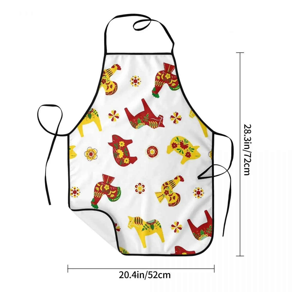 Folk Art - Swedish Dala Horses - Red Yellow Green Aprons Chef Cooking Tablier Bib Kitchen Cleaning Pinafore for Women Men