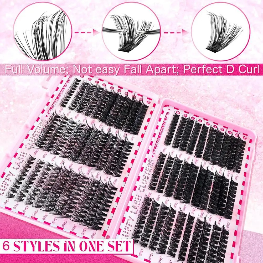 DIYまつげエクステキット まつげ600個 クラスターラッシュ＆シール メイクアップツール まつげ接着用接着剤 アクセサリー