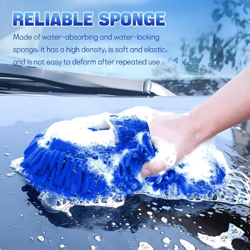 Microfiber Car Wash Sponge Mitt Scratch Free Chenille Mesh Washing Glove for Vehicle Detailing and Kitchen Household Cleaning