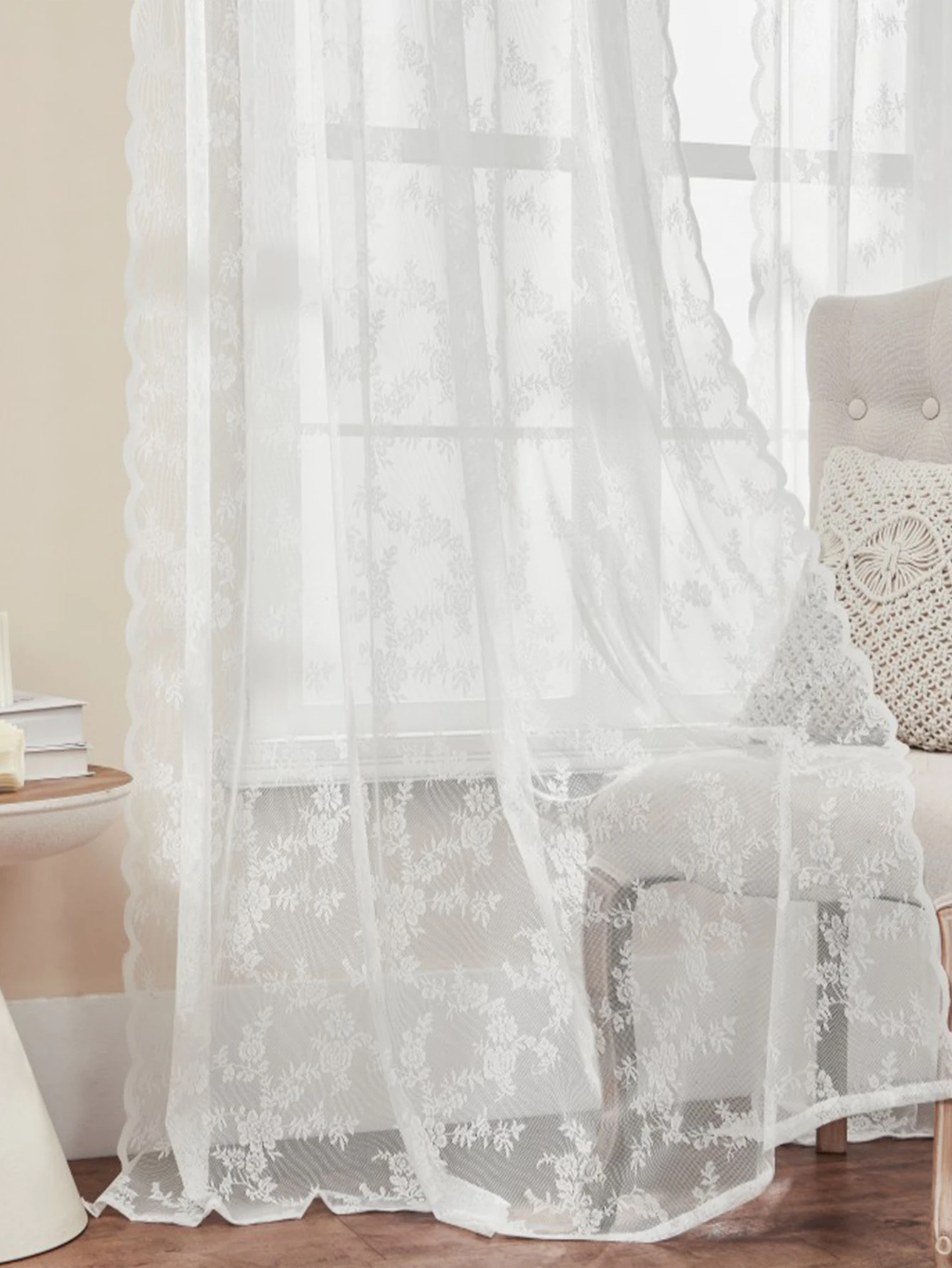 1PC Ramadan Wit Kant Kleine Bloemen Gordijnen, Pure Effen Decoratieve Gordijnen Kleine Deur Gordijn Staaf Zak, Feestelijk Gordijn