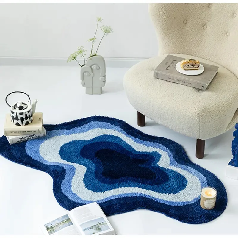 GUVINCI Head In The Clouds Wavy Retro Blue Gradient Rug Super Soft With Non-Slip Backing Hand Tufted Carpet 80x120 Free Shipping