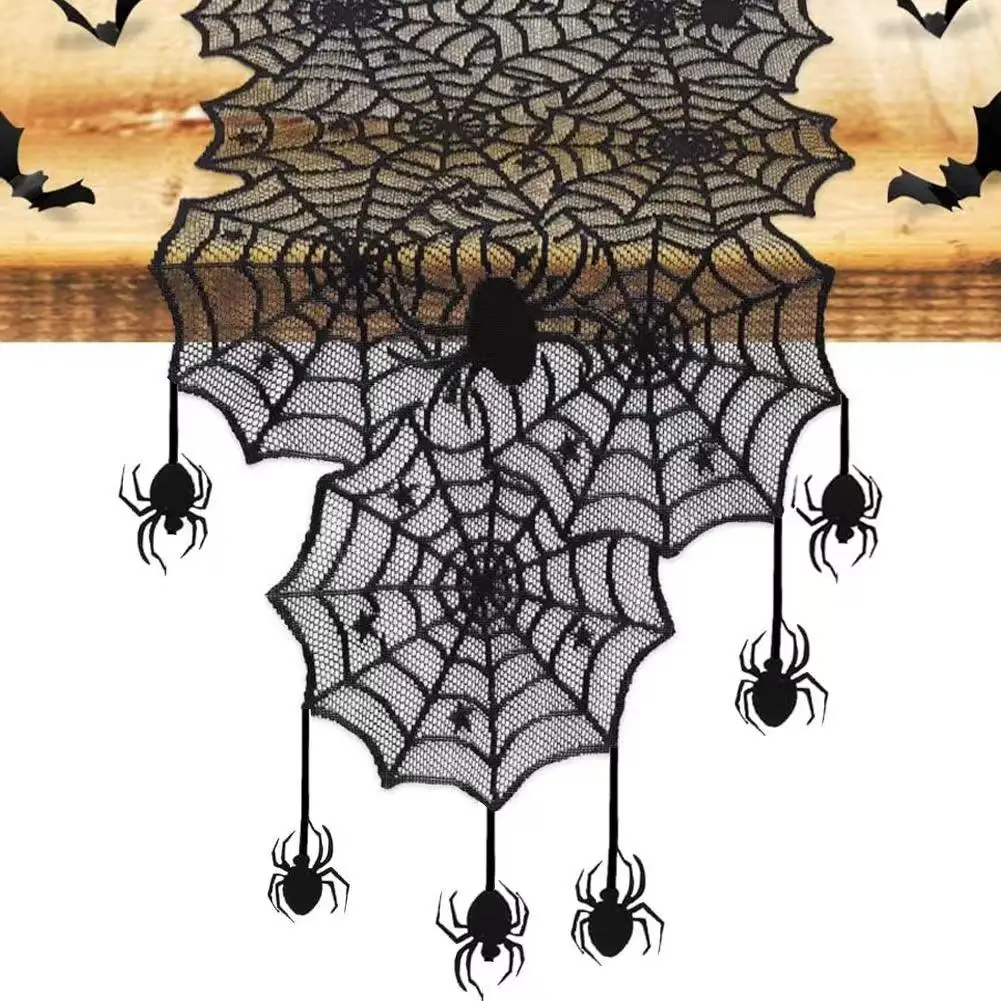 

Creative New Black Spider Silk Tablecloth for Halloween Decorations Scary Ghost Festival Home Store Decor Table Runner Props